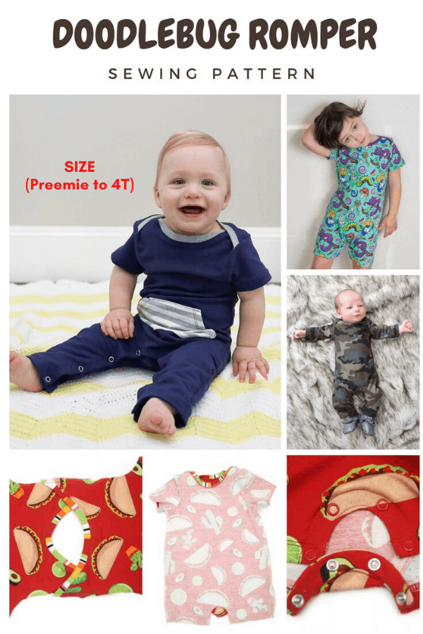 Doodlebug Romper sewing pattern (Preemie to 4T)