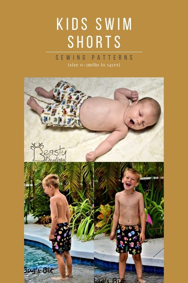 Kids Swim Shorts sewing patterns (size 0-3mths to 14yrs)