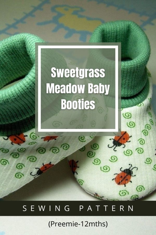 Sewing pattern for the Sweetgrass Meadow Baby Booties (Preemie-12mths)