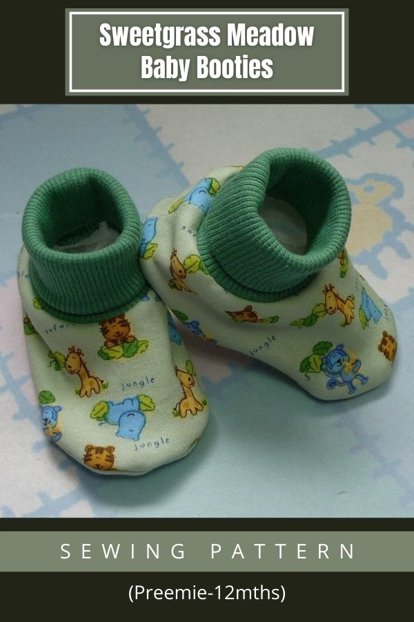 Sewing pattern for the Sweetgrass Meadow Baby Booties (Preemie-12mths)