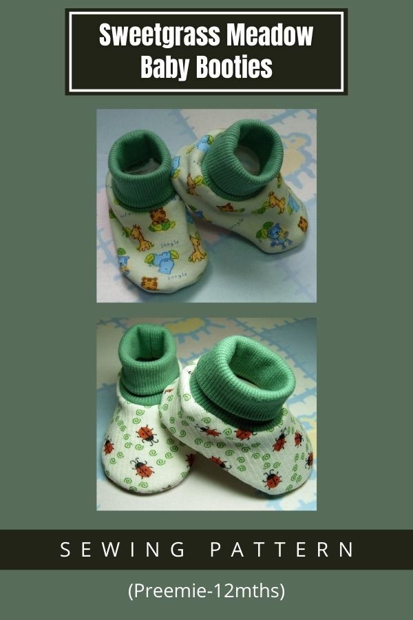 Sewing pattern for the Sweetgrass Meadow Baby Booties (Preemie-12mths)