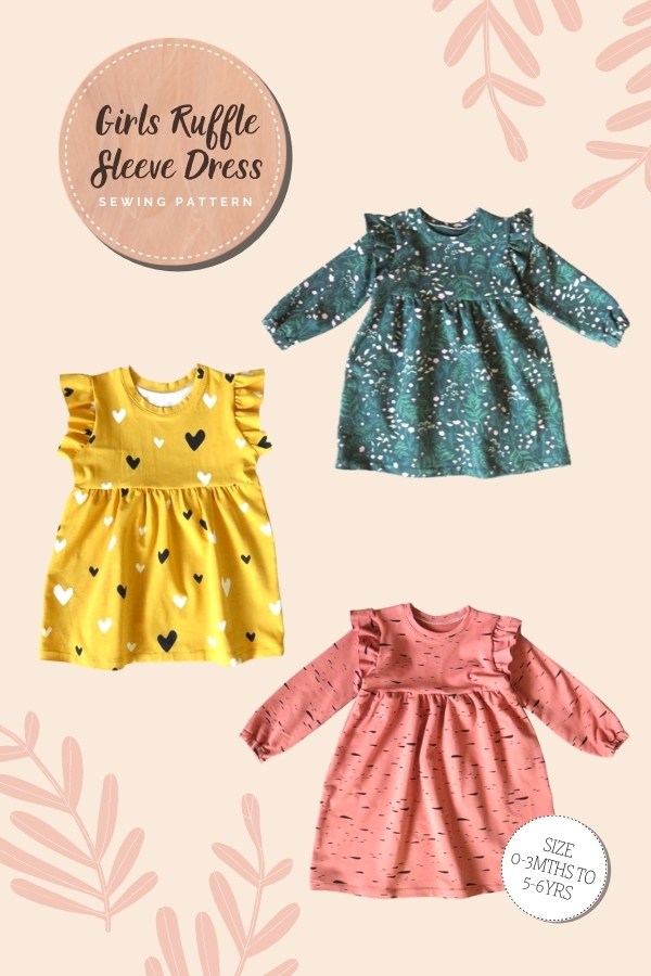 Girls Ruffle Sleeve Dress sewing pattern (0-3mths to 5-6yrs)