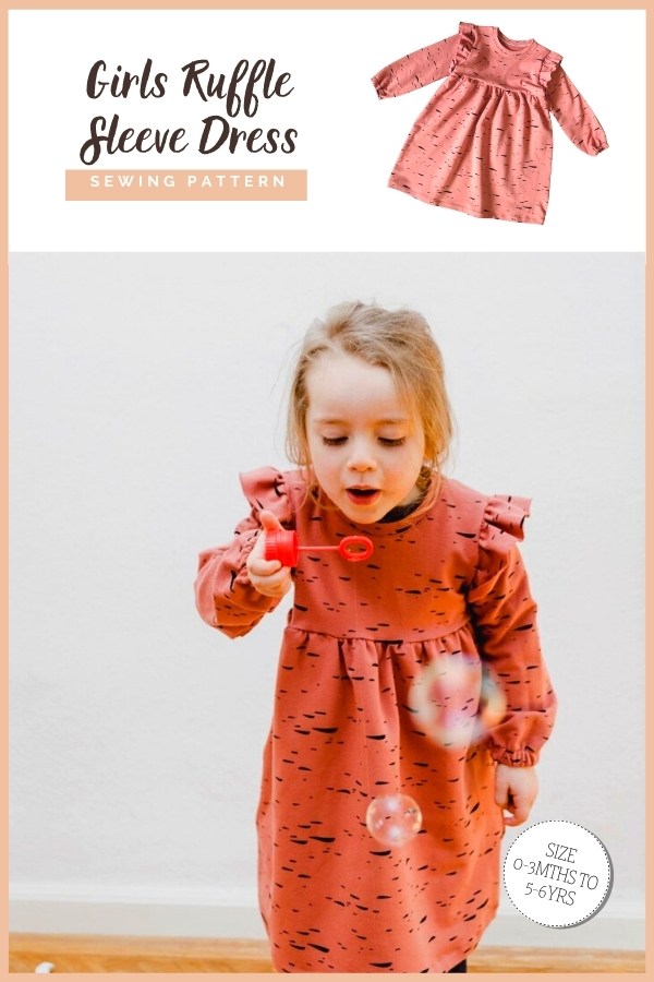 Girls Ruffle Sleeve Dress sewing pattern (0-3mths to 5-6yrs)