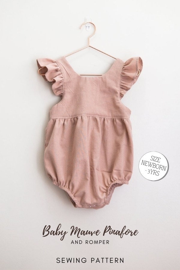 Baby Mauve Pinafore and Romper sewing pattern (Newborns-3yrs)