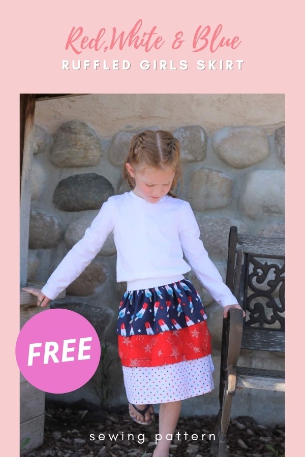 Red,White and Blue Ruffled Girls Skirt FREE sewing tutorial