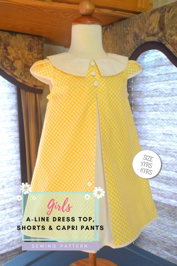 Girls A-Line Dress, Top, Shorts and Capri Pants sewing pattern (sizes 3-8)