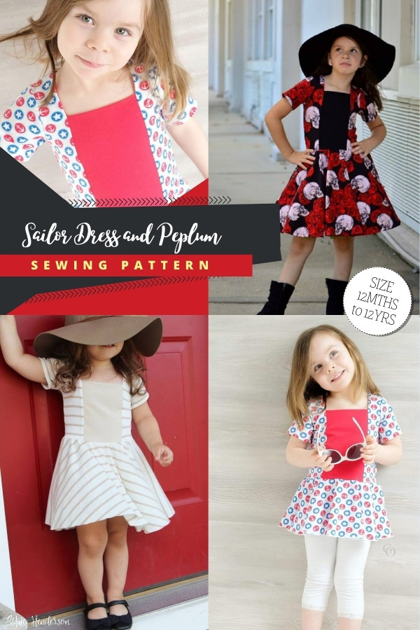 Sailor Dress and Peplum sewing pattern (12mths to big kid 12)