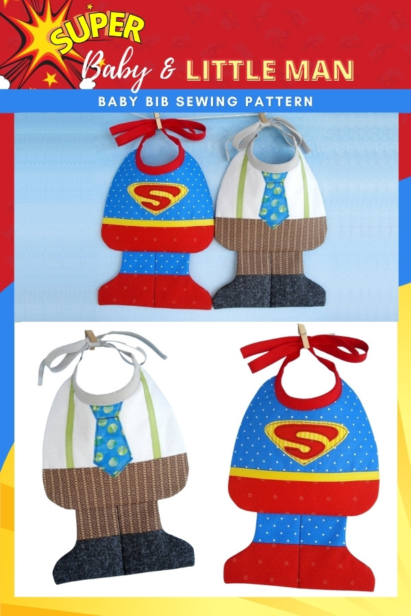 Super Baby and Little Man Baby Bib sewing pattern