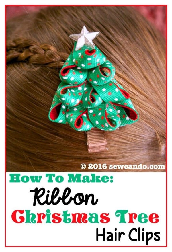 Ribbon Christmas Tree Hair Clips FREE sewing tutorial