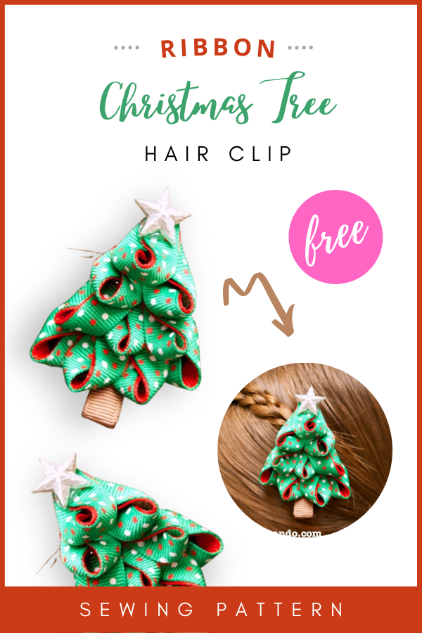 Ribbon Christmas Tree Hair Clips FREE sewing tutorial