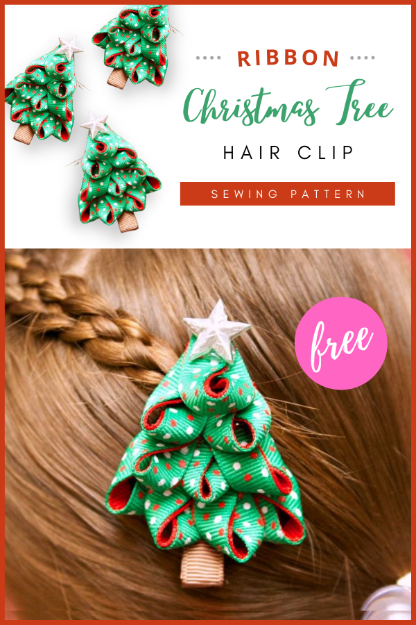 Ribbon Christmas Tree Hair Clips FREE sewing tutorial