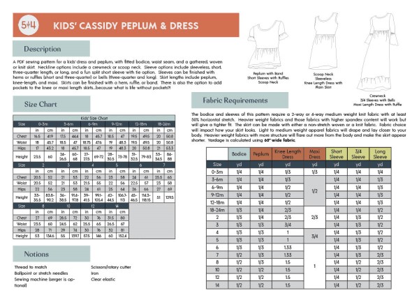 Cassidy Peplum and Dress sewing pattern (Sizes 0-3mths to 14)