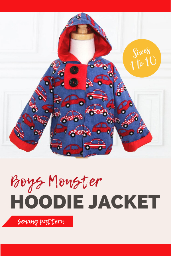 Boys Monster Hoodie Jacket sewing pattern (Sizes 1 to 10)