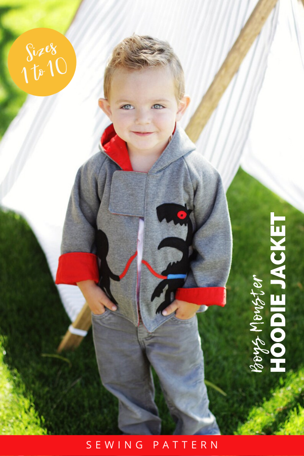 Boys Monster Hoodie Jacket sewing pattern (Sizes 1 to 10)
