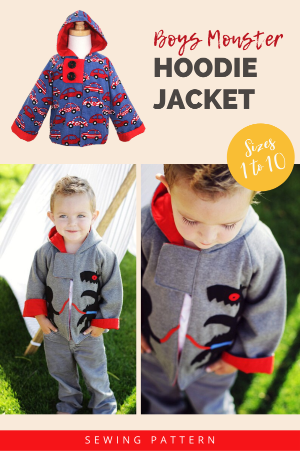 Boys Monster Hoodie Jacket sewing pattern (Sizes 1 to 10)
