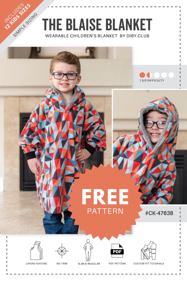 Blaise Kid's Wearable Blanket FREE sewing pattern (18mths-12yrs)