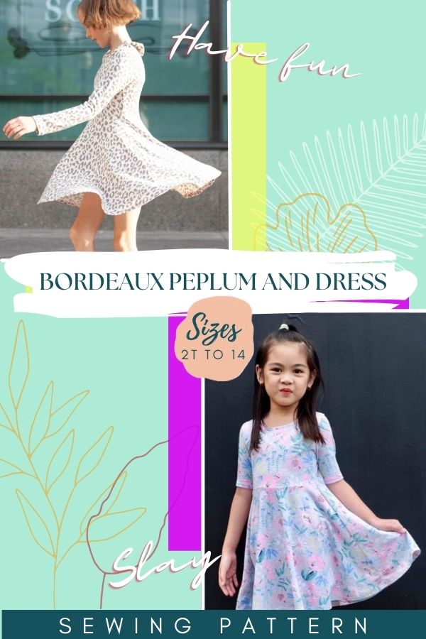Bordeaux Peplum and Dress sewing pattern (Sizes 2T to 14)