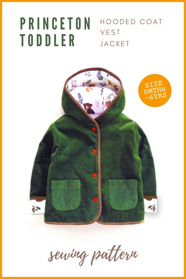 Princeton Toddler Hooded Coat, Vest or Jacket pattern (0mths-6yrs).