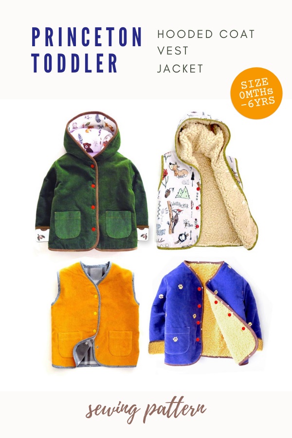 Princeton Toddler Hooded Coat, Vest or Jacket pattern (0mths-6yrs).