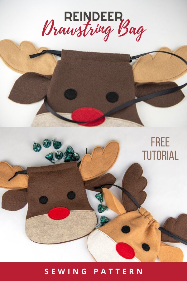 Reindeer Drawstring Bag FREE pattern and tutorial