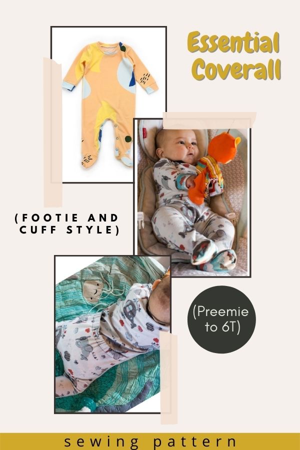 Essential Coverall (footie and cuff style) sewing pattern (Preemie to 6T)