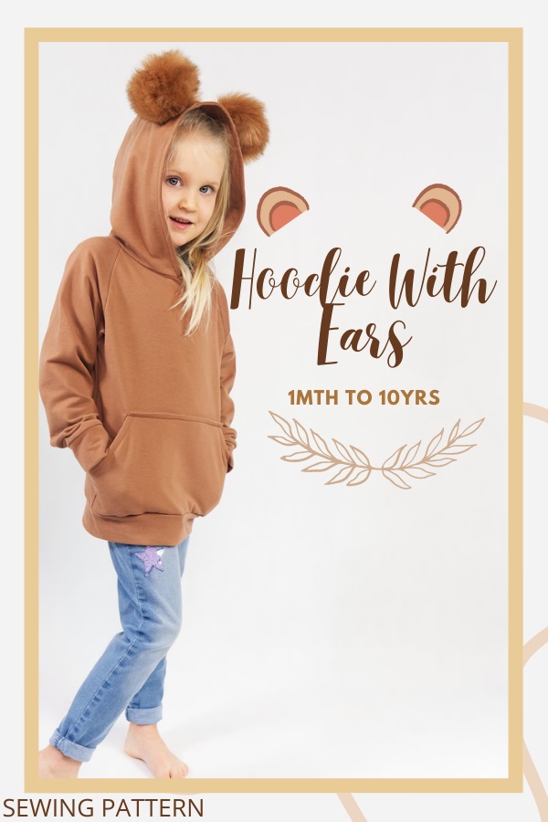 Hoodie With Ears sewing pattern (1mth to 10yrs)
