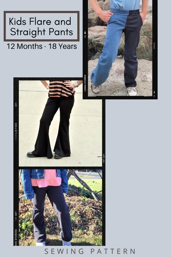 Kids Flare and Straight Pants sewing pattern (12mths-18yrs)