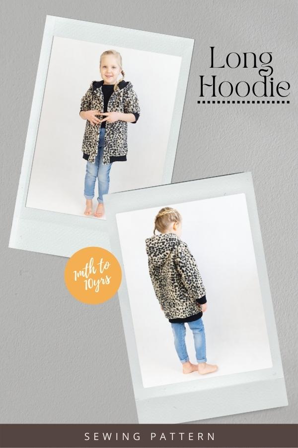 Long Hoodie sewing pattern (1mth to 10yrs)