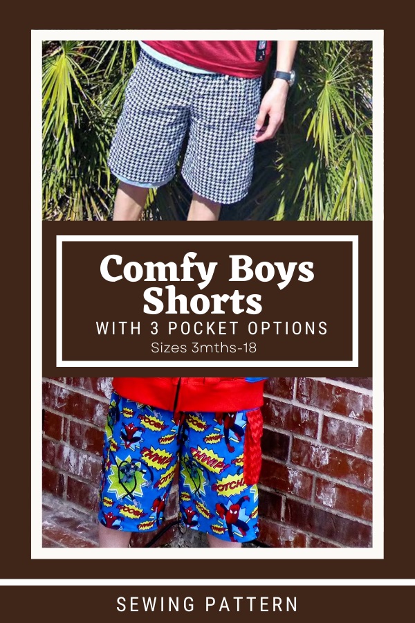 Comfy Boys Shorts with 3 Pocket Options sewing pattern (Sizes 3mths-18)