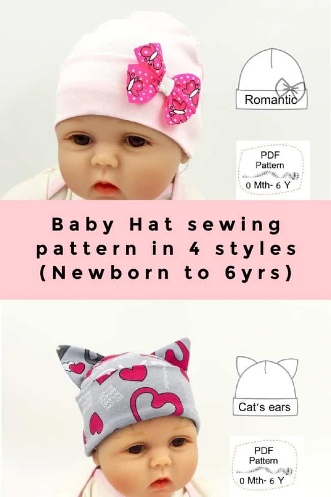 Baby Hat sewing pattern in 4 styles (Newborn to 6yrs)