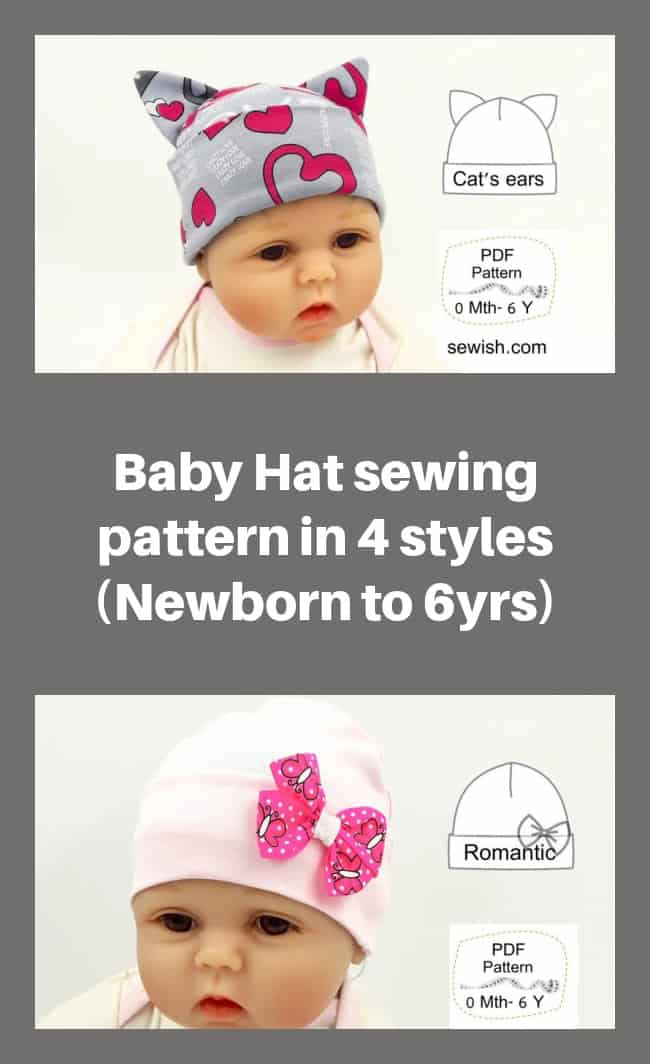 Baby Hat sewing pattern in 4 styles (Newborn to 6yrs)