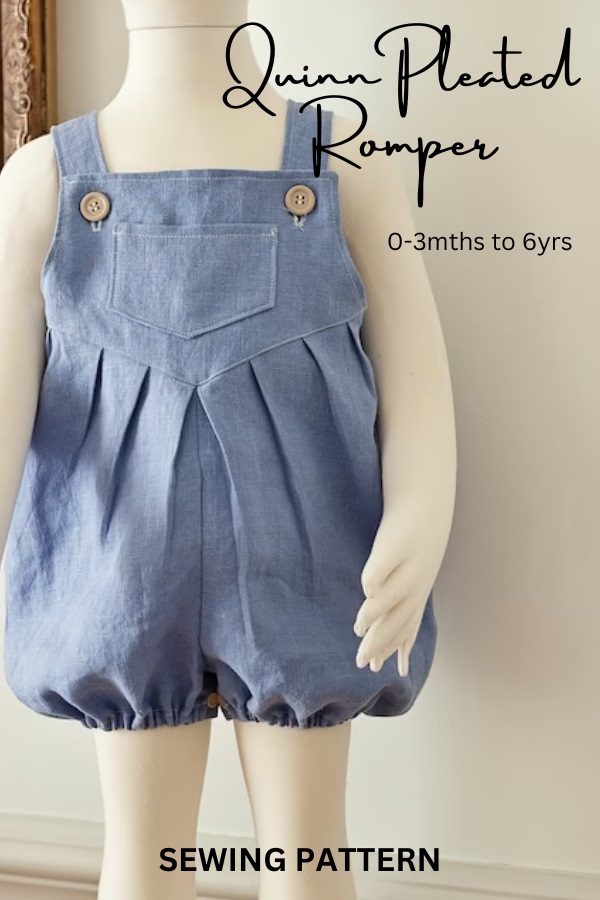 Quinn Pleated Romper sewing pattern (0-3mths to 6yrs)