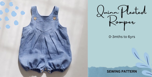 Quinn Pleated Romper sewing pattern (0-3mths to 6yrs)