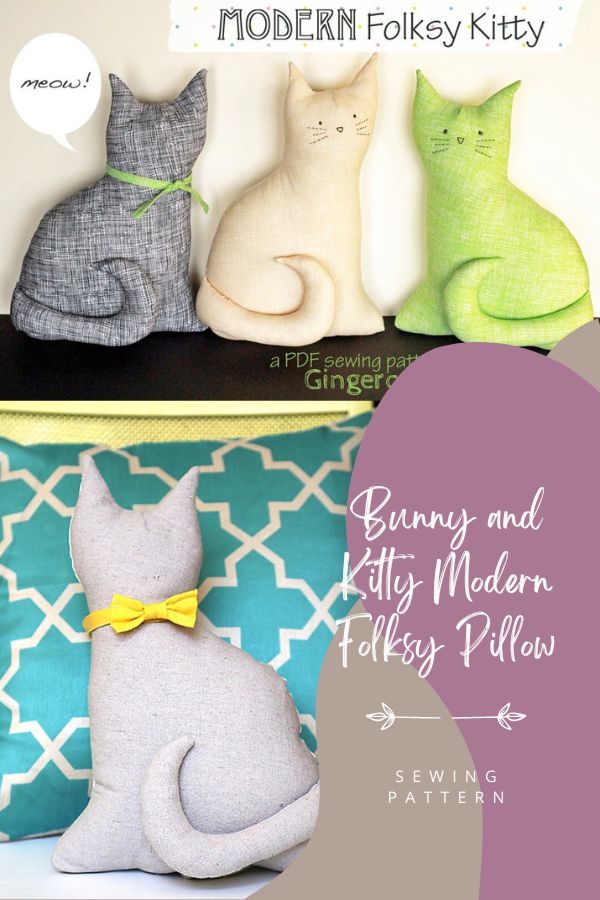 Bunny and Kitty Modern Folksy Pillow sewing pattern