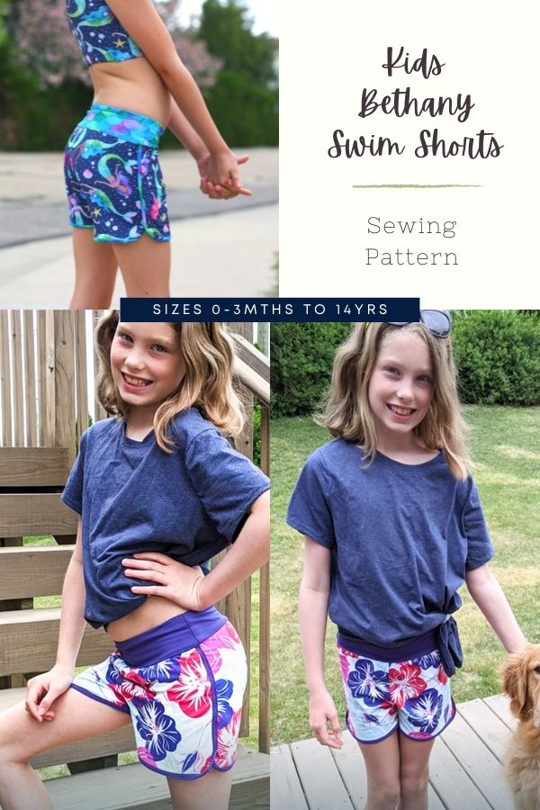 Kids Bethany Swim Shorts sewing pattern (0-3mths to 14)