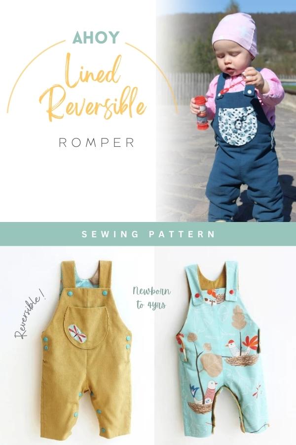 Ahoy Lined Reversible Romper sewing pattern (Newborn to 4yrs)