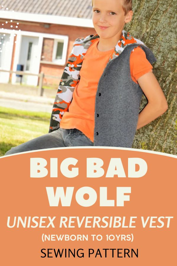 Big Bad Wolf Unisex Reversible Vest sewing pattern (Newborn to 10yrs)