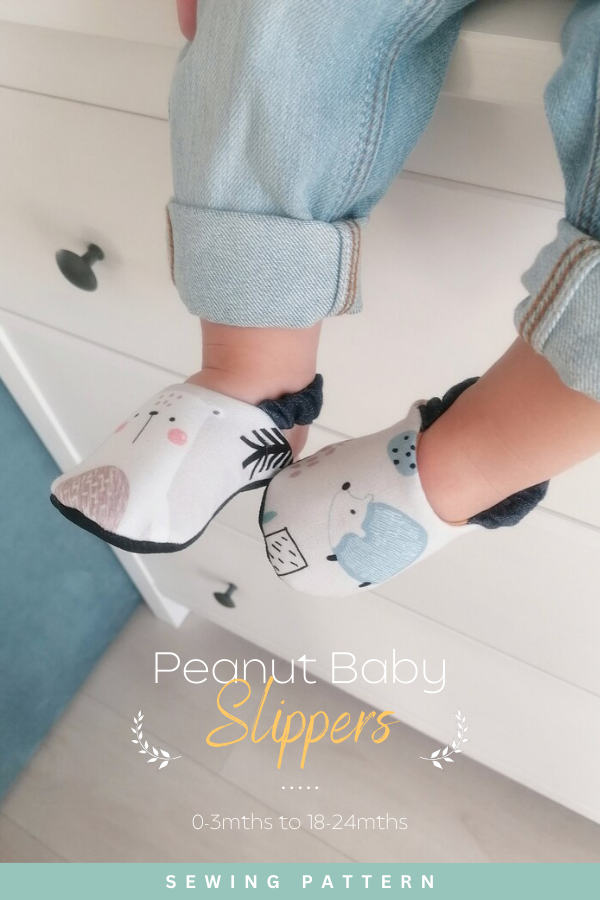 Peanut Baby Slippers sewing pattern (0-3mths to 18-24mths)