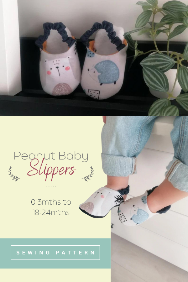 Peanut Baby Slippers sewing pattern (0-3mths to 18-24mths)