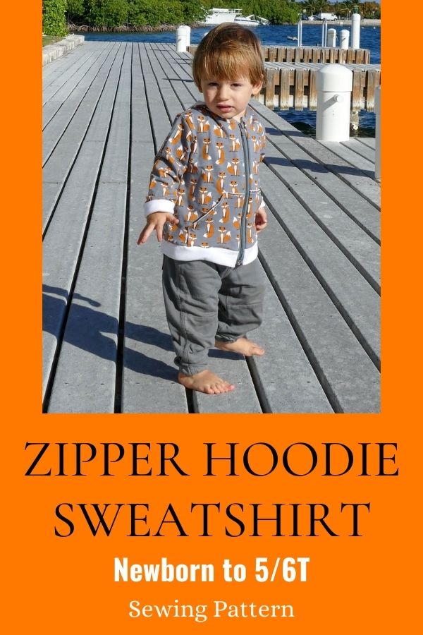 Zipper Hoodie Sweatshirt sewing pattern (Newborn to 5/6T)