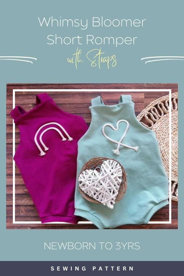 Whimsy Bloomer Short Romper with Straps sewing pattern (Newborn to 3yrs