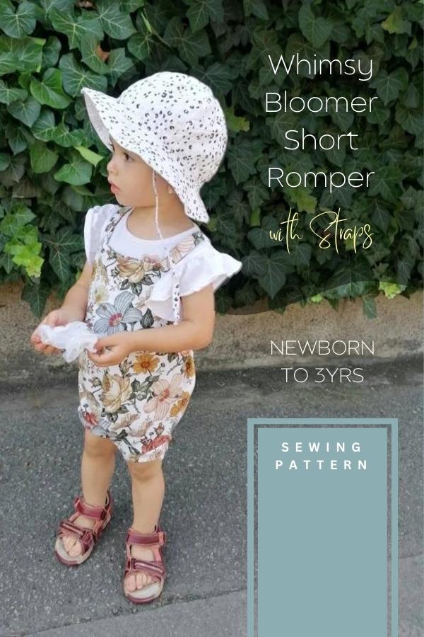 Whimsy Bloomer Short Romper with Straps sewing pattern (Newborn to 3yrs)