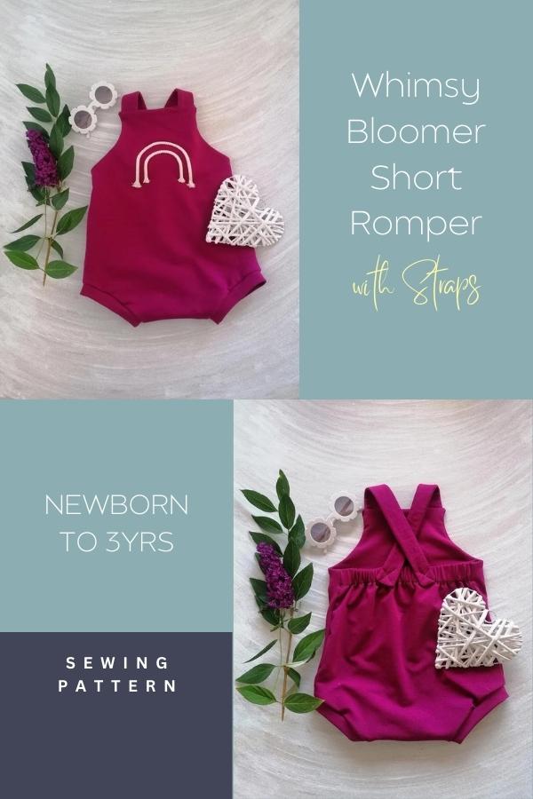 Whimsy Bloomer Short Romper with Straps sewing pattern (Newborn to 3yrs)