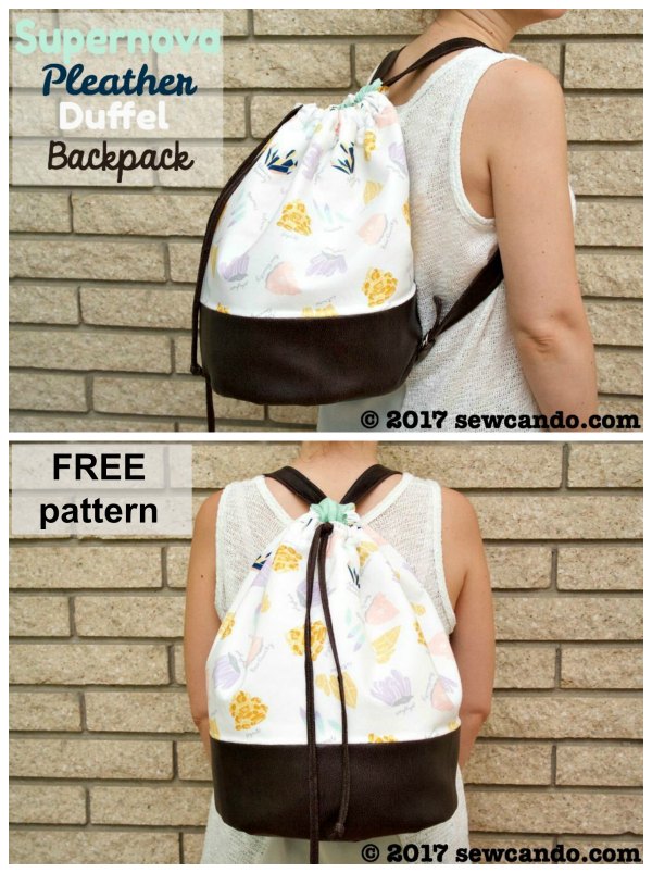 Supernova Pleather Drawstring Duffel Backpack FREE sewing pattern