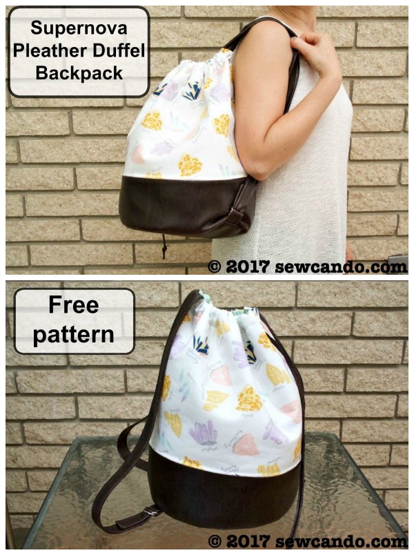 Supernova Pleather Drawstring Duffel Backpack FREE sewing pattern
