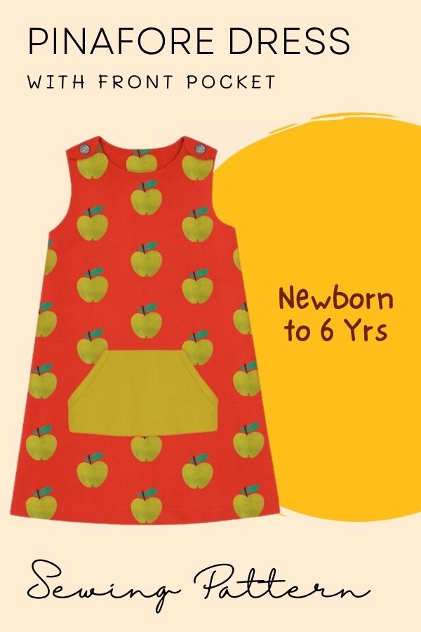 Pinafore Dress with front pocket sewing pattern (Newborn to 6yrs)