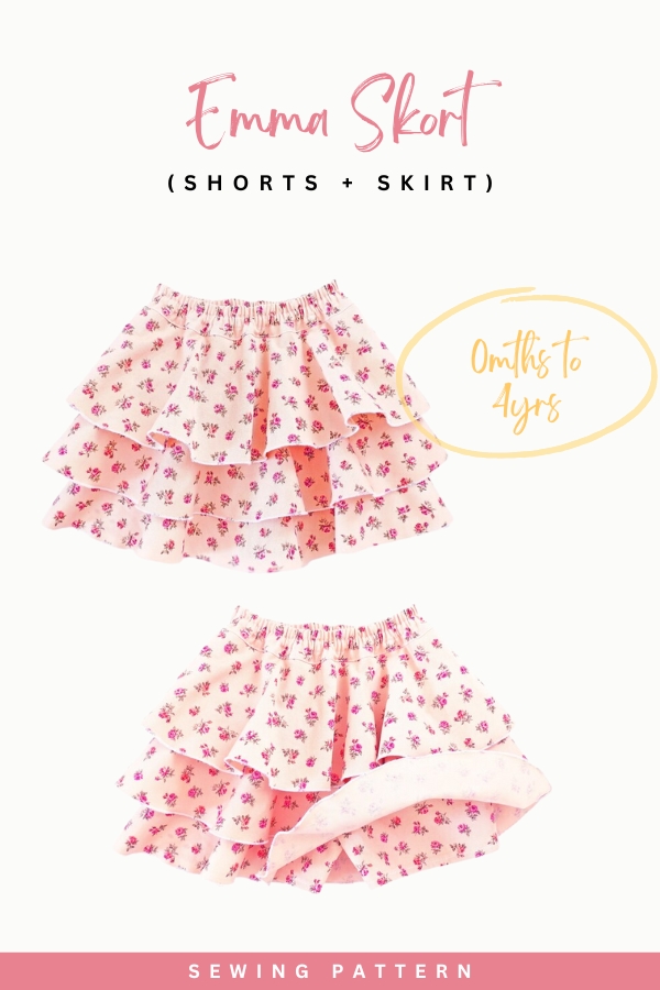 Emma Skort (Shorts+Skirt) sewing pattern (0mths to 4yrs)