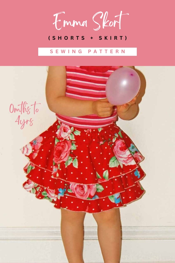 Emma Skort (Shorts+Skirt) sewing pattern (0mths to 4yrs)