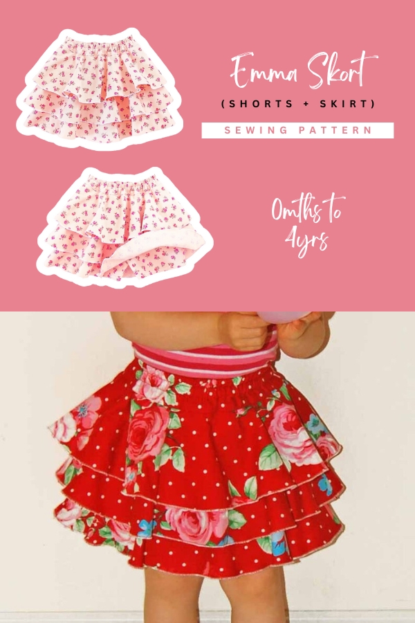 Emma Skort (Shorts+Skirt) sewing pattern (0mths to 4yrs)