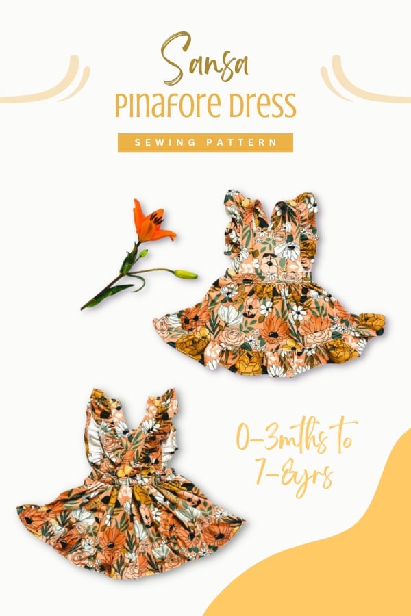 Sansa Pinafore Dress sewing pattern (0-3mths to 7-8yrs)